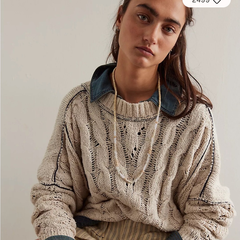 We The FreeMorgan  Cream Cable Knit Sweater oversized - Picture 5 of 6
